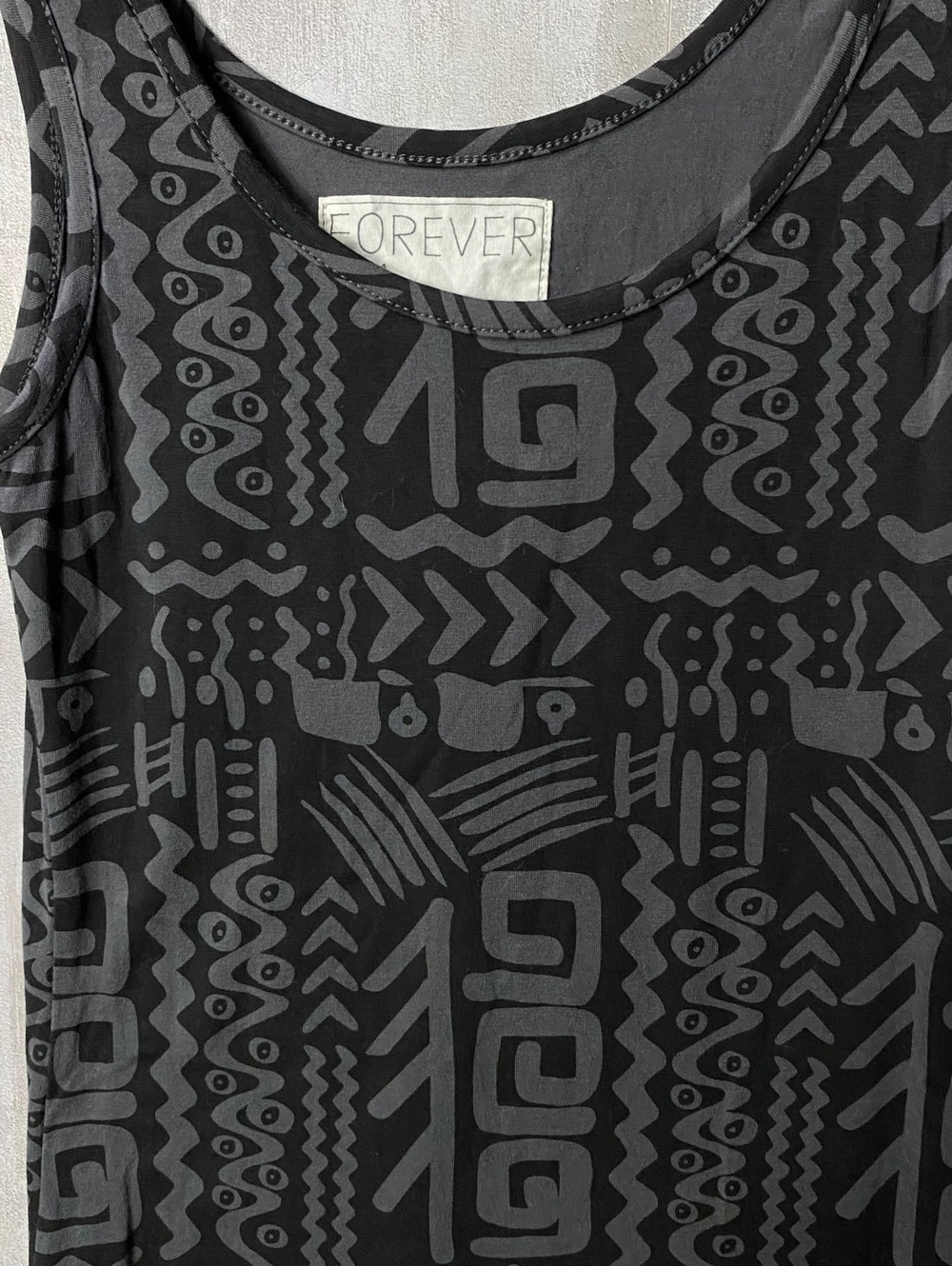 Vintage Forever 21 Tribal Print Tank Dress Womens S Charcoal Gray Y2K Bodycon - Picture 7 of 8
